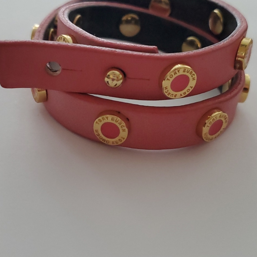 Tory Burch Pink Leather Wrap Bracelet with Gold Studs - Picture 3 of 3